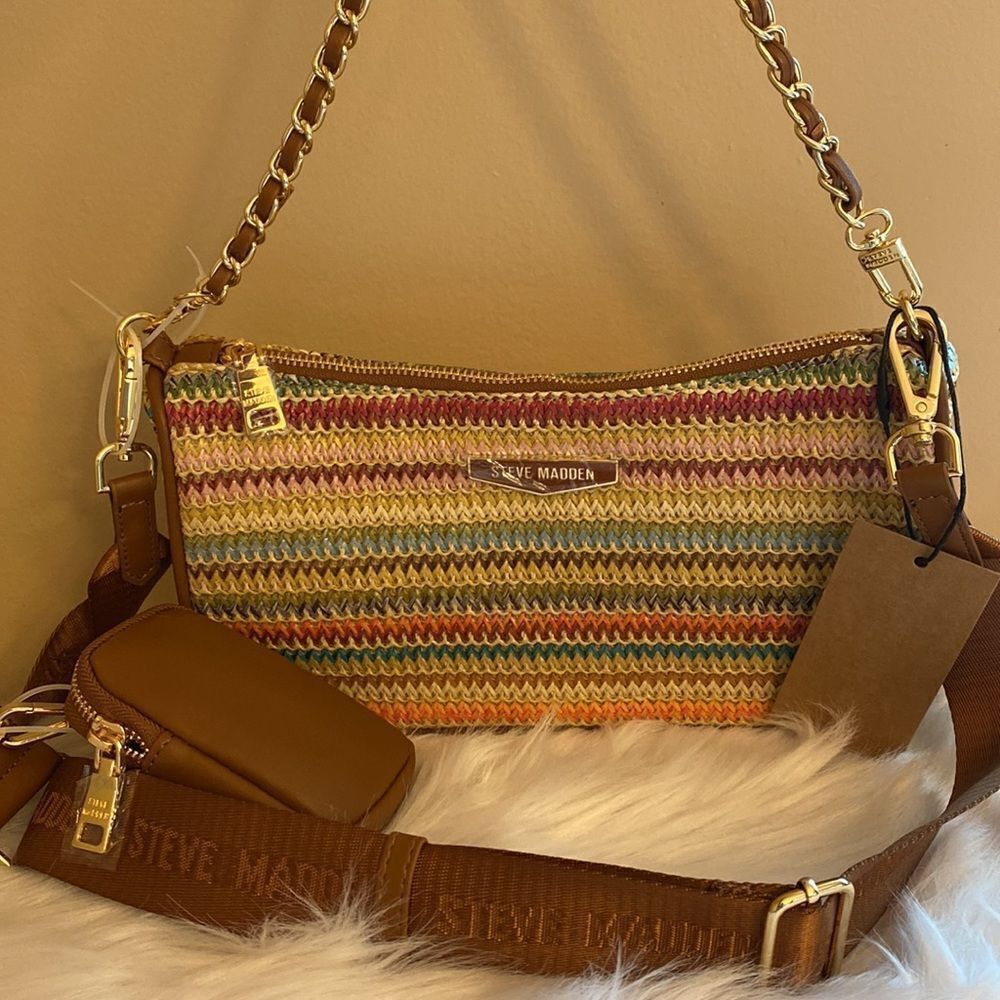 NWT Steve Madden (Bvettal) Straw Crossbody w/ AirPod Case Pouch - Picture 8 of 15